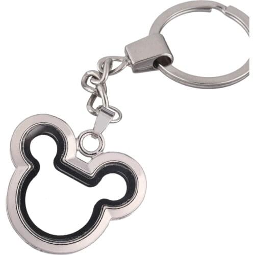 1pc Good Quality Rhinestone Mouse Head Glass Locket Magnet Open Key Chain