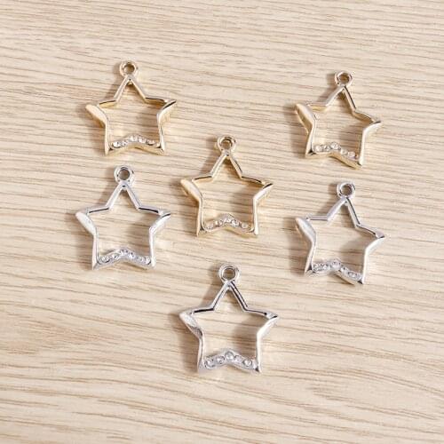 10pcs 20*23mm 2 Colors Alloy Hollow Crystal Star Charms for Making Drop Earrings Pendants Necklaces Keychain DIY Jewelry Finding