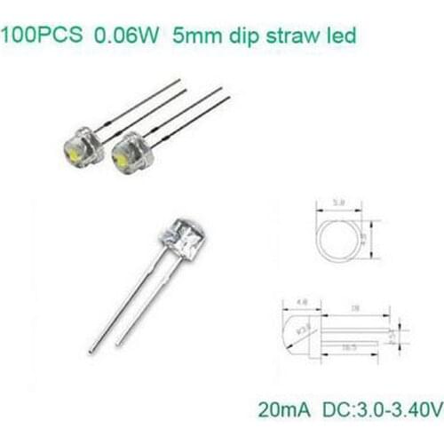 100Pcs/lot 0.06W F5 Straw Dip Emitter DC 3V 20mA LED Diode Kit Mixed Color Warm White3000K White6000K With 100% Tracking Number