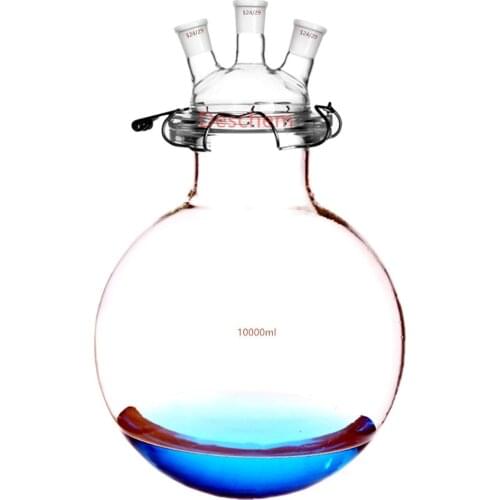 10000ml 24/29 Glass Reactor 3 Necks 10L Lab Reaction Flask Vessel W/Three-Neck Lid & Clamp