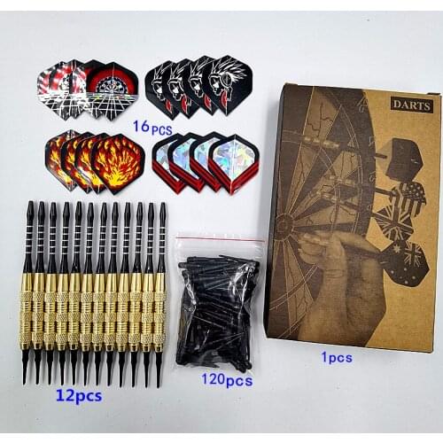 12pcs Dart Set 18gsoft Tipped Safety Darts Aluminum Alloy Dart Rod Darts Plastic Dart 120 Dart Tips 16 Flights with Box for Gift