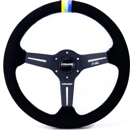 14inch Janpan Suede Leather Drift Sport Racing Steering Wheel with 3 Color Stitching