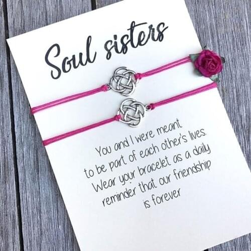 2Pcs/Set Soul Sister Bracelet Matching Friendship Couple Bracelets Soulmate Soul Sister Jewelry for Women Men Best Friend Gift
