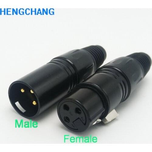 20pcs Gold plating black XLR connector audio microphone plug 3pole speaker connector male 10pcs female 10pcs DIY mic connector