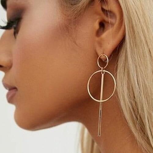 2020 Minimalist Double Hollow Round Circle Drop Earrings for Women Gold Color Long Tassel Earring Statement Fashion Jewelry