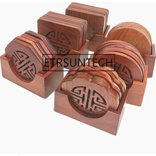 50sets 6pcs/set Wood Coaster Classic Style Hollow Design Rosewood Cup Mat Hand-carved Party Festival Gifts