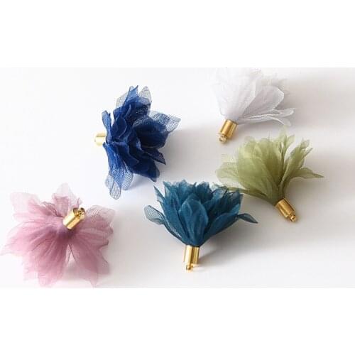 50pcs/lot Chiffon Hair Flower with metal charm for Bridal Wedding Headwear Holiday Hair Ornaments Accessories