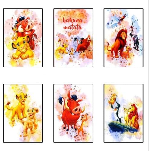 Disney Lion King Canvas Paintings Abstract Watercolor Cartoon Poster Print Wall Art Pictures for Kid Living Room Home Decoration