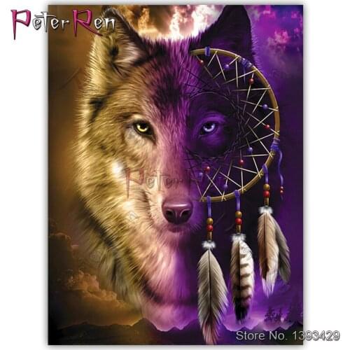 5D DIY Diamond Painting Wolf feather Full Square Round Drill Diamond Embroidery Crystal rhinestones Cross Stitch gift Home Decor