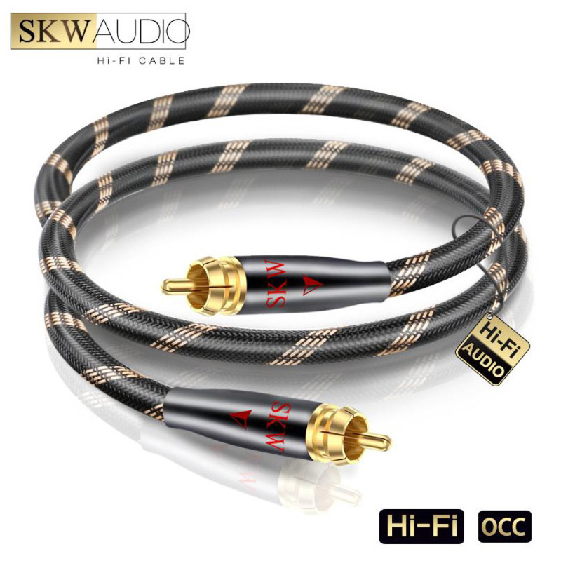 SKW RCA Audio Cable Male To Male Subwoofer Digital Coaxial 6N OCC 1M,1.5M,2M,3M,5M,8M,10M,12M,15M For Car Subwoofer Amplifier