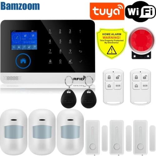 Tuya Wifi GSM Alarm System 433MHz Home Burglar Alarm Wireless Detector RFID TFT Touch Keyboard 11 Languages Compatible Alexa