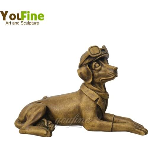 Bronze Aviator Dog Statue 100% Bronze Dog Pilot Sculpture Vintage Art Figurines Home Garden Decoration Office Hotel Ornament