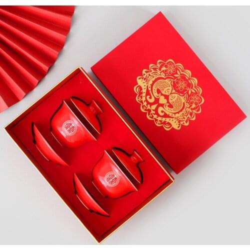 Tea bowl chinese cup set wedding red bowl wedding utensils teapot