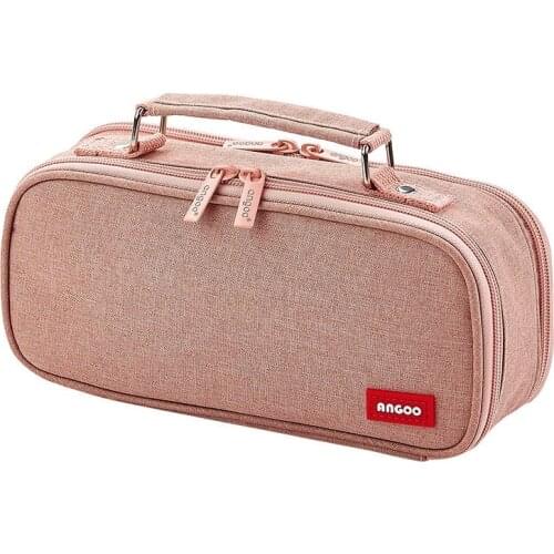 ANGOO Pencil Case Canvas Double Layer Large Capacity Kawaii School Supplies Makeup Bag Pen Box Student Stationery