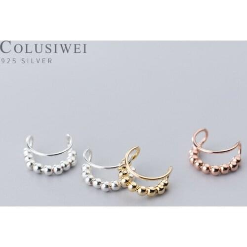 Colusiwei Pure 925 Sterling Silver 3 Color Light Beads C Shape Double Clips Earring for Women Fine Jewelry Without Pierced Ears