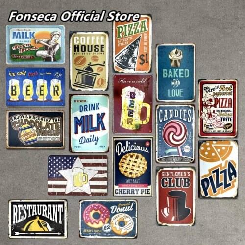 Food Drink Beer Candies Pizza Retro Plaque Metal Tin Signs Bar Pub Club Cafe Home Signboard Wall Decor Vintage Nostalgia Plates