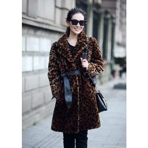 European station leopard grain fur coat winter new sheep cut wool fur in one womans long coat faux fur coat faux fur jacket