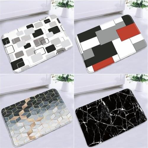Geometric Bath Mats Black White Marble Pattern Kitchen Mat Creative Design Home Door Pad Bedroom Foot Rug Bathroom Carpet Decor