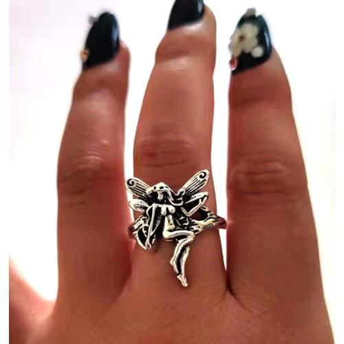 Hzew 5pcs New Vintage Silver Plated Angel Wings Ring for Womens Gothic Punk Steampunk Party Anniversary Ring Adult Womens Jewel