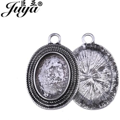 JUYA Alloy Oval Metal Cabochon Pendant Cameo Trays Bezel 10pcs/lot Cheap Alloy 13x18mm Braided Glass Cabochons Setting AD0216