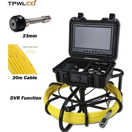 DVR Function 20m Fiberglass Cable Sewer Pipe Inspection Camera System 9" Color Monitor 23mm Endoscope Camera With Sun-visor
