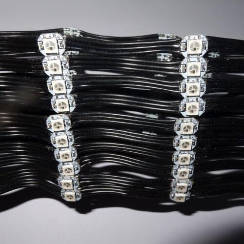 100pcs/string addressable SK6812-RGB led with heatsink(10mm*3mm);DC5V input;5cm wire spacing;with all black wire