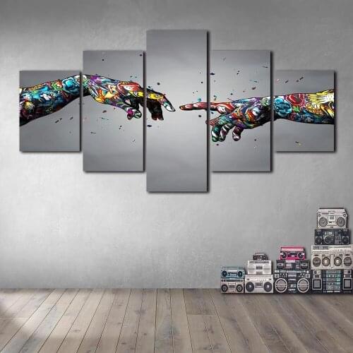 Home Decor Modular 5 Pcs Colored Hands Abstract Canvas Paintings Wall Art Poster Prints Modern Pictures for Living Room No Frame