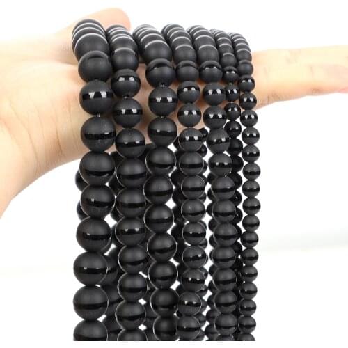 Natural Dull Polish Matte Black One Stripe Agata Onyx Frosted Agates Round Loose Spacer Bead For Jewelry Making DIY 6/8/10/12MM
