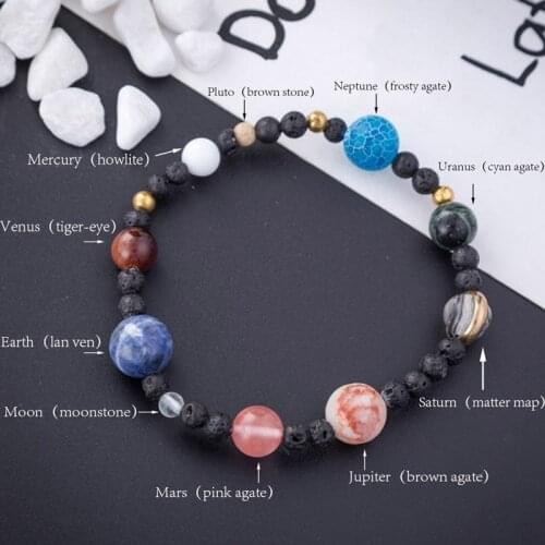 2021 New Handmade Solar System Bracelet Universe Galaxy The Eight Planets Star Natural Stone Bead Bracelets Bangles