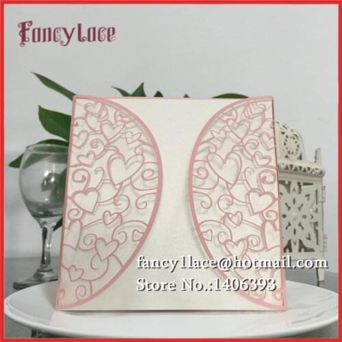 New 50pcs Wedding Invitations Laser Cutting Love Heart Invitation Card for Romantic Wedding Blank Inner Sheet Free Shipping