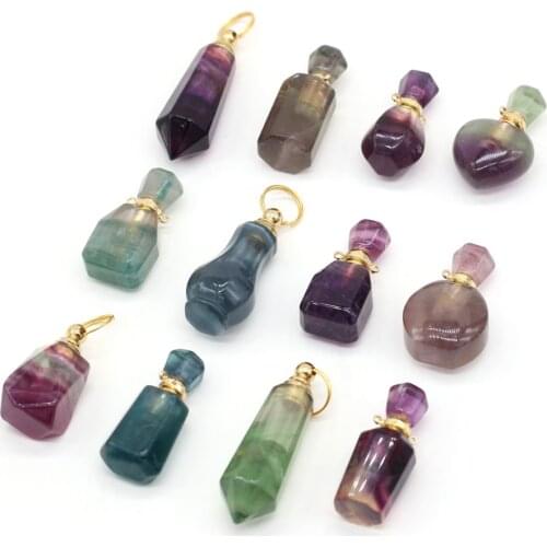 New Pendants Natural Stone Fluorite Amethyst Agate Citrine Perfume Bottle Pendant for Ms Jewelry Making Necklace Accessories
