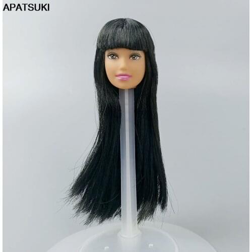 Black Long Straight Hair Make Up Brown Doll Head for 1/6 BJD Doll Heads for 11.5" Doll Accessories Kid Practice Makeup DIY Toy