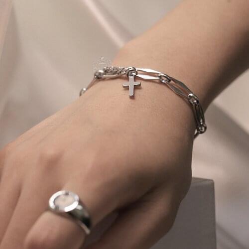 Adjustable Stainless Steel Cross Charm Stands Bracelets For Men Women Rhombus Link Chain Religion Jewelry Dropshipping DDB329