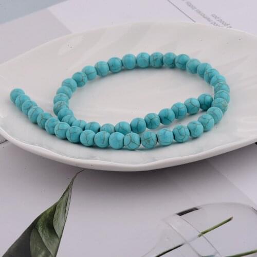 Blue White Turquoises Stone Bead For Making Bracelet 8mm Round Loose Spacer Black Lava Stone DIY Beads