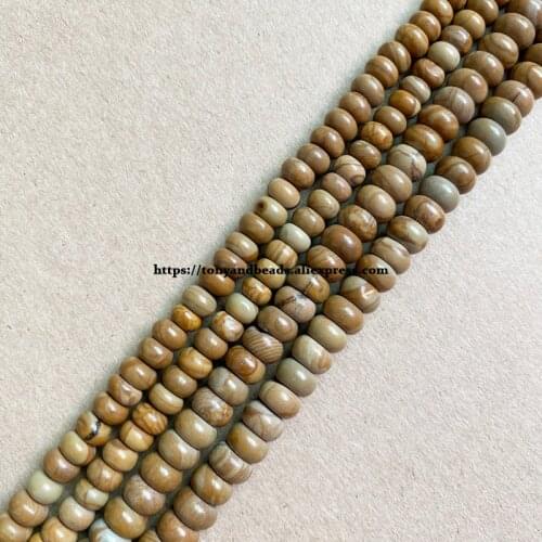 2lots more 10% off ! Natural Stone Smooth Rondelle Wood line Texture 7" Loose Beads 4X6 5X8mm Pick Size For Jewelry Making DIY