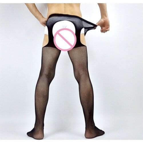 Comfortable Pantyhose Mens Open Crotch Underwear Dropshipping Guy Mid Mesh Body Stockings High Elastic Fishnet Crotchless Tights