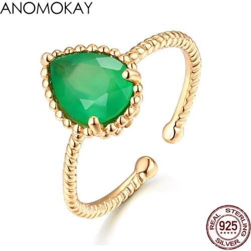 Vintage Elegant Big Oval Green CZ Crystal Gold Color Rings for Fashion Birthday Gift 100% Sterling 925 Silver Rings Resizable
