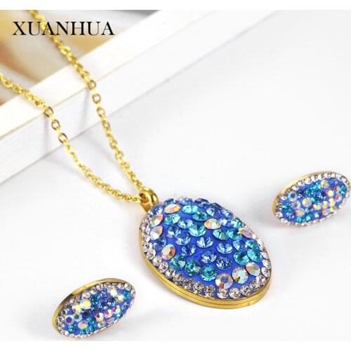 XUANHUA Charm Necklace Earrings Set Stainless Steel Jewelry Sets Woman Vogue 2019 Jewelry Accessories wholesale lots bulk