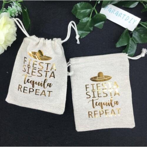 Customize Fiesta wedding Bachelorette Hangover recovery Survival kit favor Muslin bags bridal shower party goodie pouches