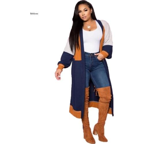 Women Coats Thin Imitation Cashmere Cardigan Sweater Autumn Casual Coat Plus Size African Fashion Loose Patchwork Outwear New