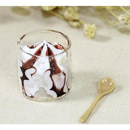 1/12 Dollhouse Clear Ice Cream Cup Spoon Model Simulation Food Miniature Decor Children Toys Birthday Christmas New Year Gift