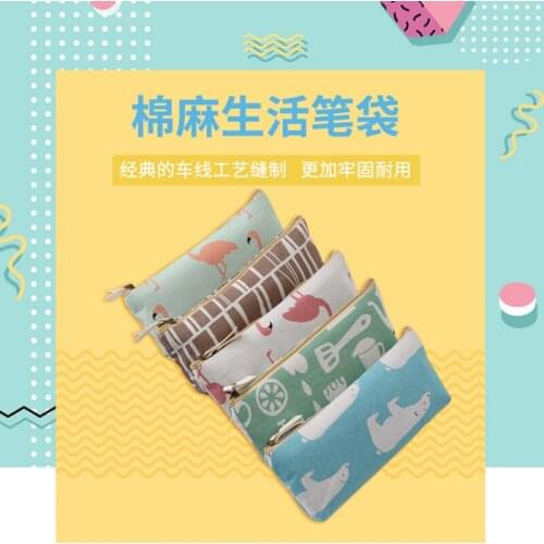 1pc Pencil Case Office Stationery And School Supplies High Capacity Canvas Material Pencil Bag Stationery Random Pattern