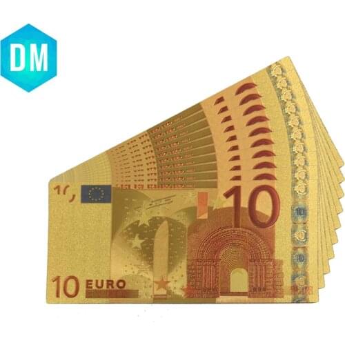 10 pcs Colorful Gold Plated Euro 10 Gold Banknote good Artwork Gift Paper Money Gifts
