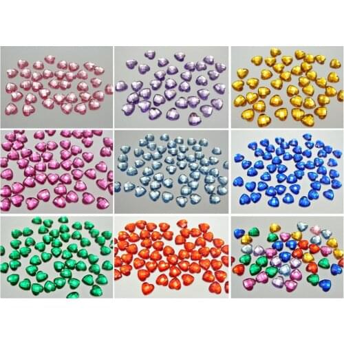 200 Mixed Color Acrylic Faceted Heart Flatback Rhinestone Gems 10X10mm No Hole