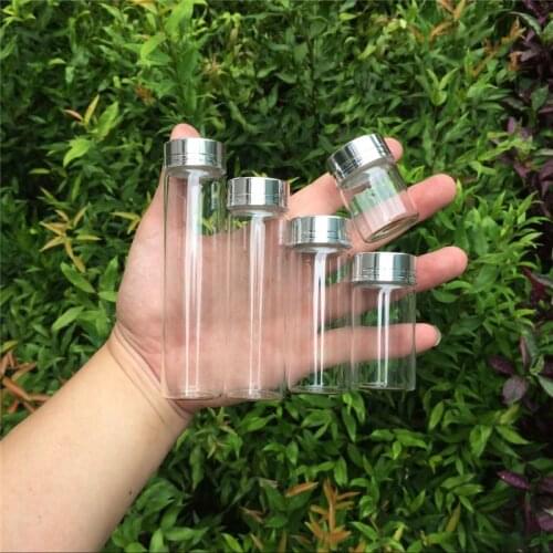 Jars Containers Glass Bottles with Silver Color Metal Cap Glass Bottles 15ml 25ml 40ml 50ml 60ml Jewelry Packaging 24pcs