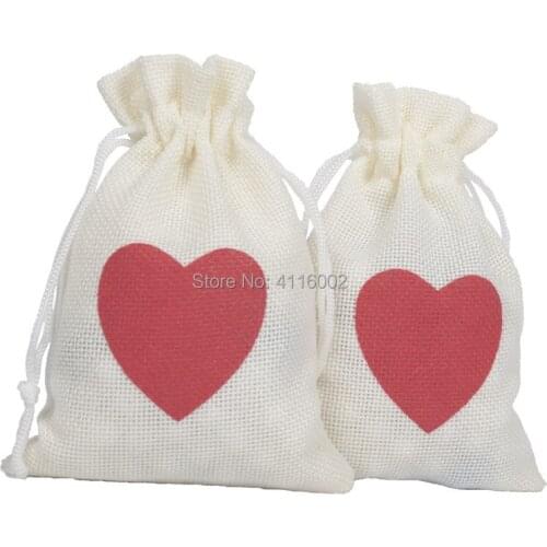 500pcs 10*15cm Wedding Decorations Party Favor Gifts Bag RED Love Heart Burlap Pouch Candy Bags Birthday Party Bag Decor