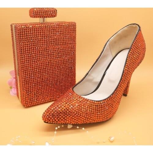 BaoYaFang Orange Pointed Toe Womens Wedding Shoes with matching bags Thin heel big size 34-48 Womens Plus size shoe and purse