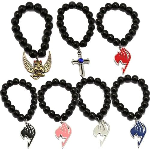 Fairy Tail Beads Bracelet On Hand Chain Wrist Bangles Natsu Wristband Logo Trendy Fashion Popular Anime Alloy Cosplay Jewelry