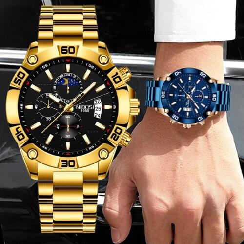 NIBOSI Brand Men Watches Business Quartz Watch Mens Stainless Steel Band 30M Waterproof Date Wristwatches Relogio Masculino