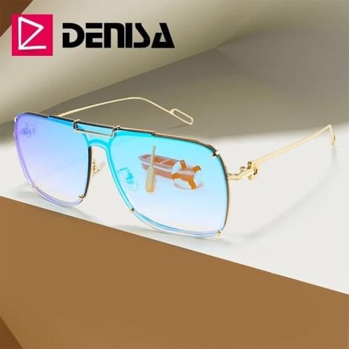 DENISA Top Ice Blue Mirror Sunglasses Shades Brand Designer Square Sun Glasses Men Trend For Women Heren Zomer Brillen G23064